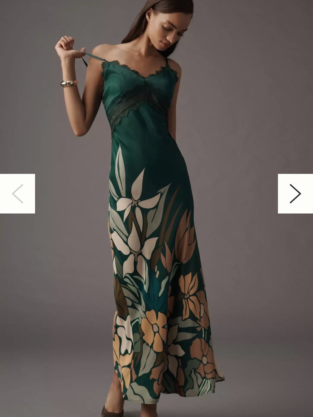 Anthropologie Emerald Green Floral Slip Maxi Dress
